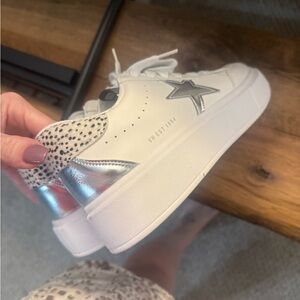 Women's White and Silver Sneakers